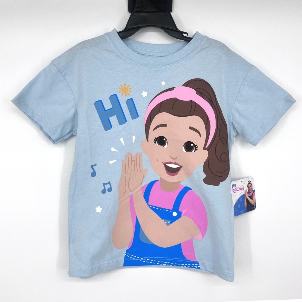 Ms. Rachel Graphic T-Shirt Kids 4T Light Blue Short Sleeve Cotton Kidcore TV